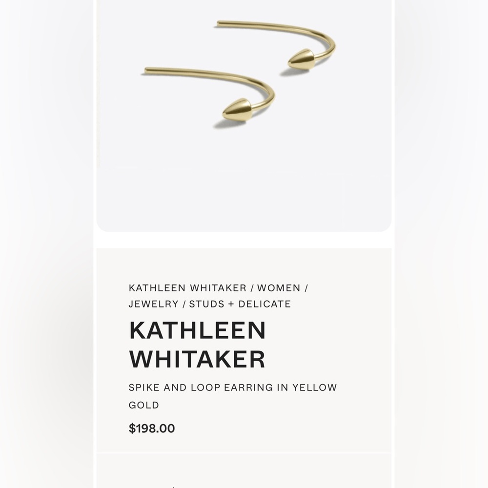14k gold Kathleen Whitaker threader earrings with small spike-shaped front.